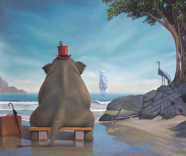 “The Day Namotu’s Ship Came In,” painted by Paul Bond, 24” X 20”, ©2014, San Clemente, CA
